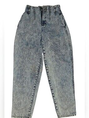 Button-Accent Acid Wash Denim Waistband